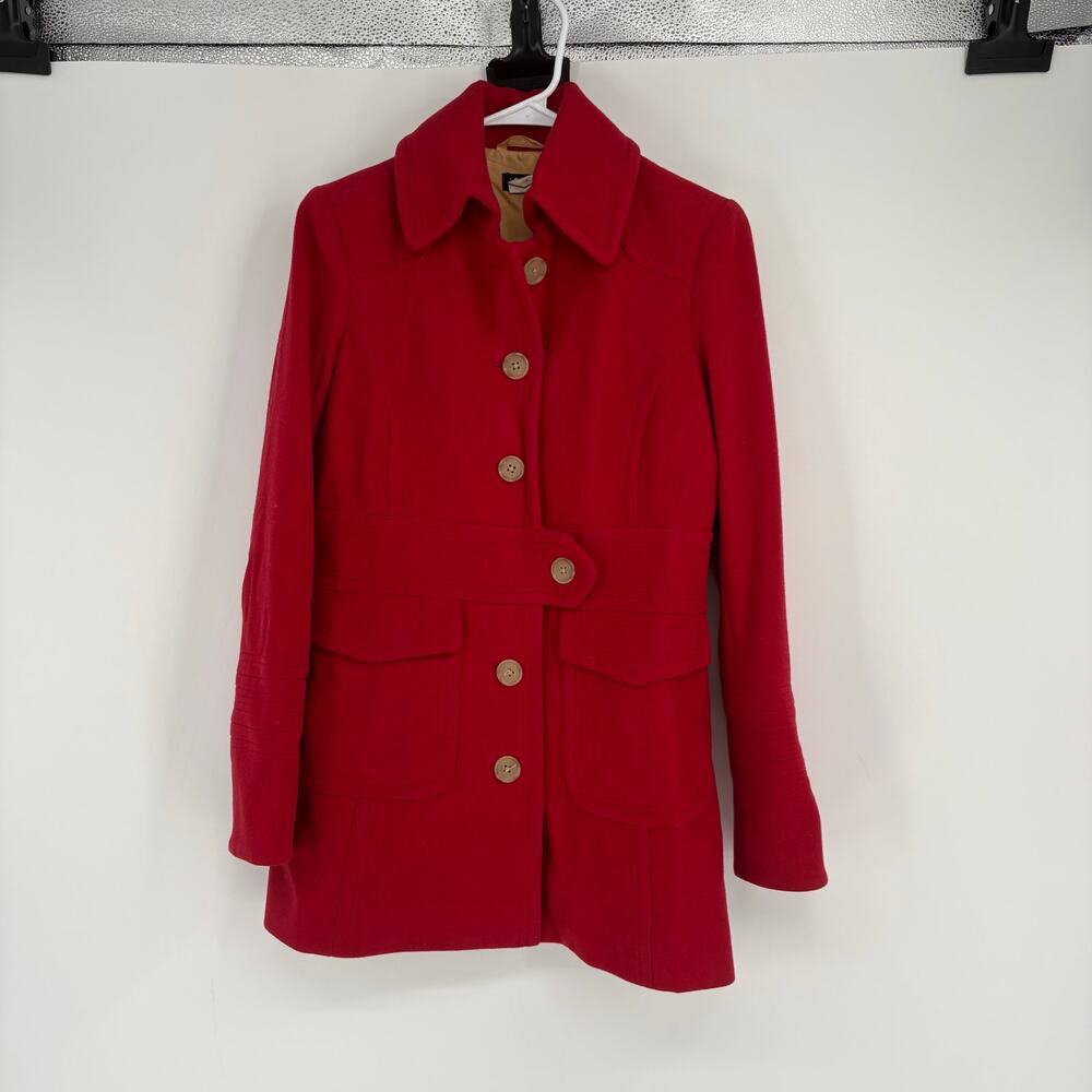 J. Crew Factory Red Military Style Pea‎ Coat 100% Wool Size 4 Business Valentine